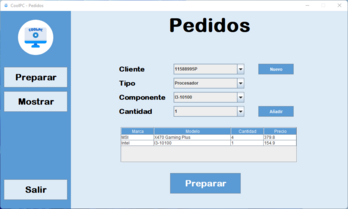 Sección preparar pedidos de CoolPC con un pedido ya preparado