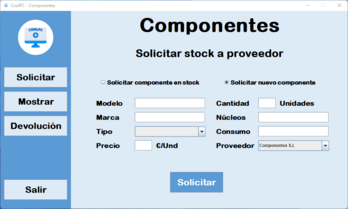 Sección solicitar componentes de CoolPC