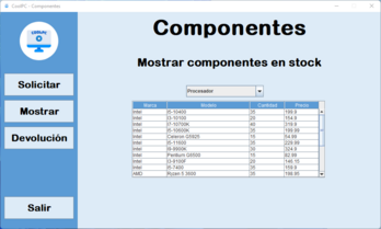 Sección mostrar componentes de CoolPC