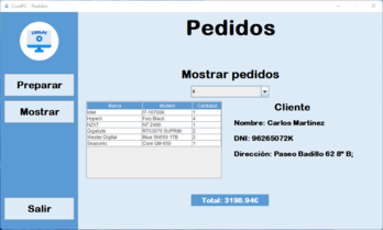 Sección mostrar pedidos de CoolPC