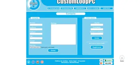 Sección de contacto de la web de CustomLoopPC