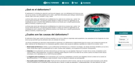 Mitad superior del index de la web Daltonismo con el filtro tritanopia aplicado