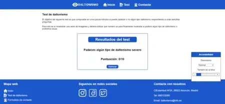 Sección test de la web Daltonismo con el resultado de este