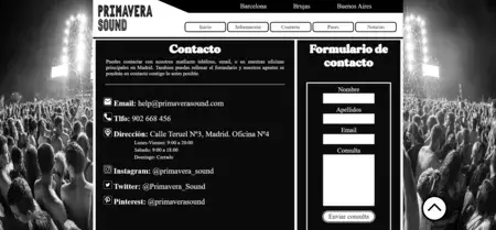 Sección contacto de la web Primavera Sound