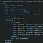 Fragmento de código de un procedimiento en MySQL