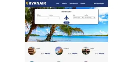 Parte superior del index de la web de Ryanair