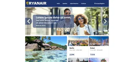 Mitad superior de la sección destinos de la web de Ryanair